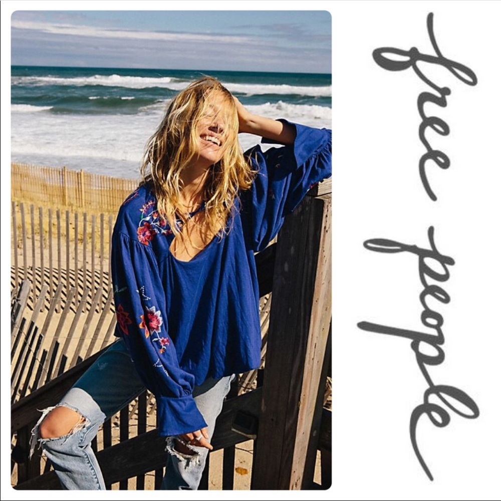 Free People Top Embroidered Lita Floral Cut-Outs - Picture 3 of 8